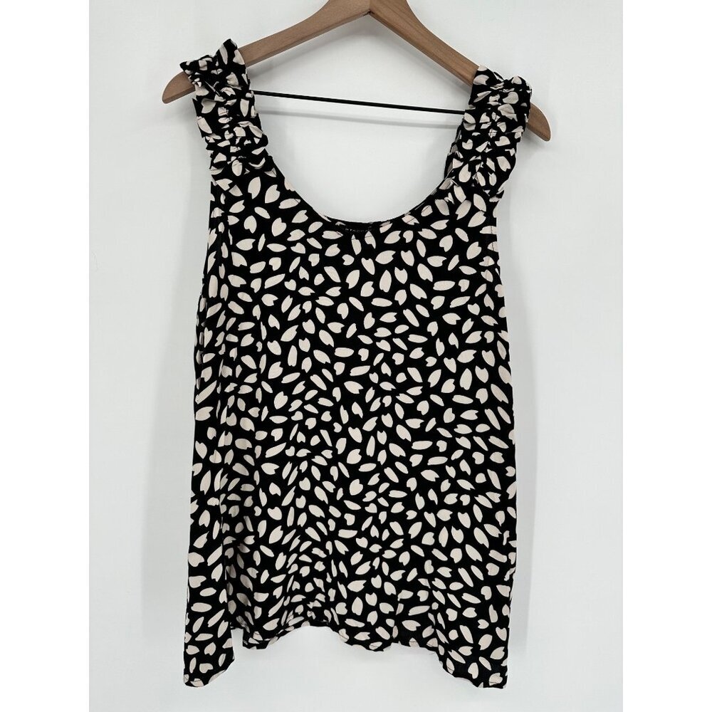 Staccato Sleeveless Blouse Women XL Black Ruffle Strap Scoop Neck NWT